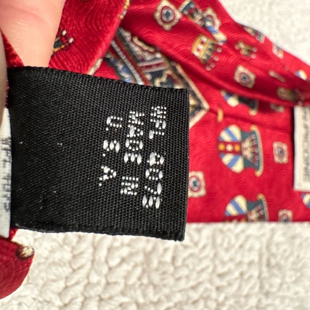 Evan Picone Tie Red Art Deco Medallion Monogram Geometric Silk Old Money USA